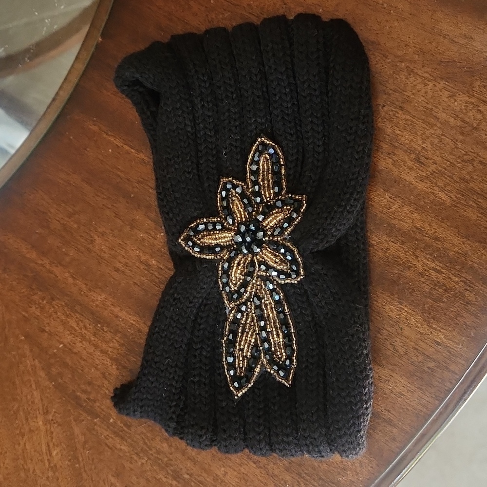 Jeweled Black Knit ear warmer
